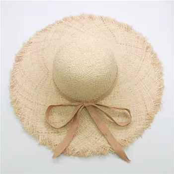 Sieviešu dome mīksto rafija pludmales cepures krāsains loku Lentes vasarā saules cepuri platām malām Brīvdienu cepure vairumtirdzniecība