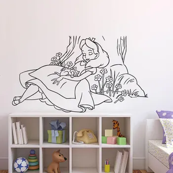 Sienas Uzlīmes Uzlīmes Alice In Wonderland Karikatūra Trušu Tēju Kaķu Meitene, Bērnistaba, Guļamistaba Ūdensnoturīgas Uzlīmes, Dekori K550