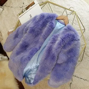 Maiga Purpura Mākslīgās Fox kažokādas Mētelis Sieviešu Ziemas Plīša Ilgi Zaudēt kažokā