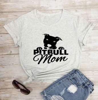 Pitbull Mamma, T-kreklu, lai Mamma Burtiem Iespiests Sievietēm, O-veida Kakla Gadījuma Smieklīgi T-Krekls Mamma Dzīves Krekls meitenei dāvanu grafiskais cute tees - L376