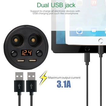 Auto Lādētājs Adapteris 2 piepīpētāja Ligzda USB Dual Kausa Turētāja Tips Smart Ātrās Uzlādes Volmeter Pašreizējo SAST