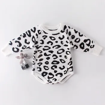 Jaunajā 2020. Gada Pavasara Rudens Bērns Meiteņu Kombinezonus Bērnu Apģērbu Bodysuit Garām Piedurknēm Leopards Drukāt Adīt Kombinezonus Zīdaiņu Kombinezonus Meitenēm