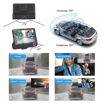 3 Kameras Objektīvs Dual Objektīvs atbalsta Atpakaļskata Kamera Auto Registrator DVR Auto DVR 4.0 Collu Dash Kamera Dash Cam Video Ieraksti