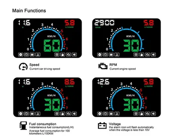 XYCING E350 OBD2 Head Up Displejs 5.8 collu Auto HUD Vējstikla Projektoru OBD Transportlīdzekļa Spidometrs, Degvielas Patēriņš KM/H STUNDĀ Displejs