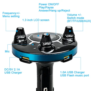 JINSERTA Liels Slēdzis Power ON OFF Auto Modulators Brīvroku Komplektu, Bluetooth, FM Raidītājs Audio Auto MP3 Atskaņotājs ar AUX Out TF USB Mūzika