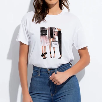 Vogue Estētisko Sieviešu T-krekli Jaunu 2020. Gada Vasaras rudens dāma Drukāt Brīvs T-krekls Meitenēm Studentu Streetwear Gadījuma Dāma Tees Tshirt