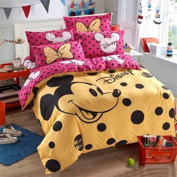 Disney mickey karikatūra gultas komplekts sega sedz palagu spilvendrānas 4gab gultas veļas komplekts