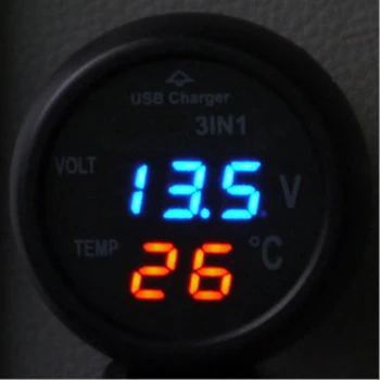 USB Lādētājs Digitālo Auto Akumulatora Spriegums Voltmetrs Temperatūras Mērītāja displejs 12V Un 24V Akumulatoru